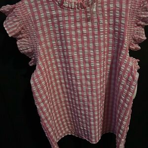 Pink and White Gingham Flutter Sleeve Top